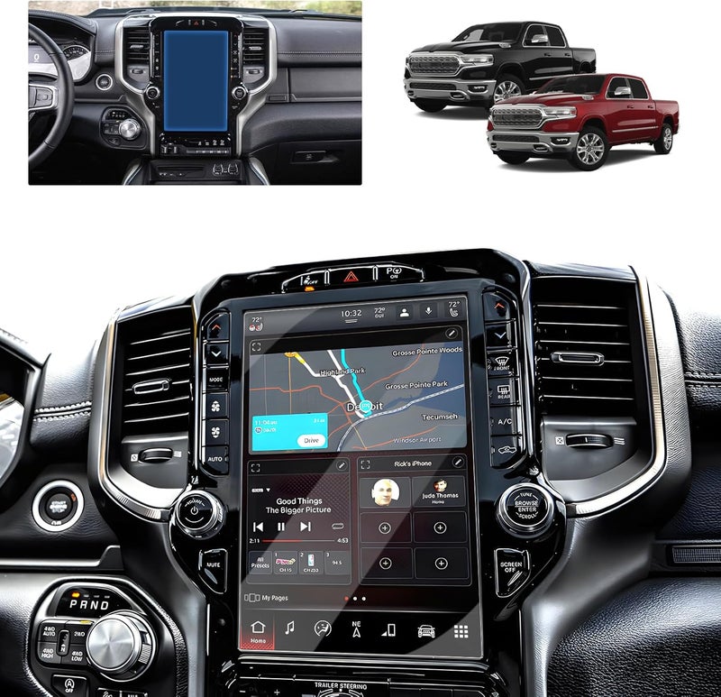 BSTW Ram Screen Protector 12 Inch for 2019-2026 Dodge Ram 1500 2500 3500 Uconnect Pickup Truck 12 In Ram Truck Accessories Anti-Reflective Bubble Free Soft Nano Protective Film 2PCS - Image 1